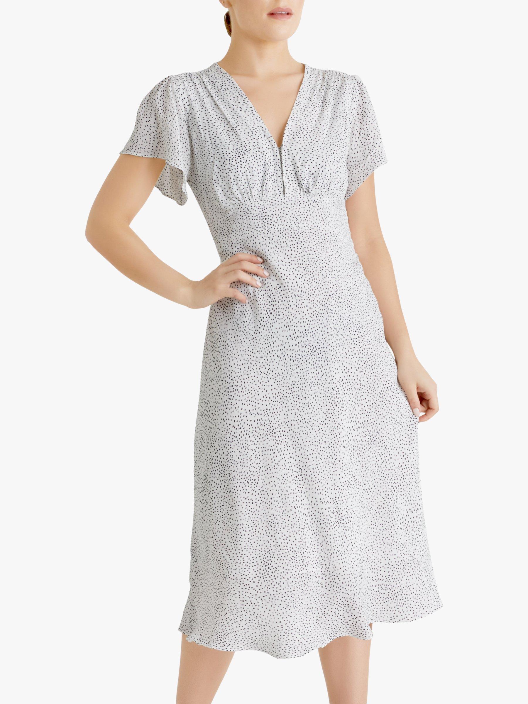 Fenn Wright Manson Petite Anette Spotted Midi Dress, Ivory Black Spot