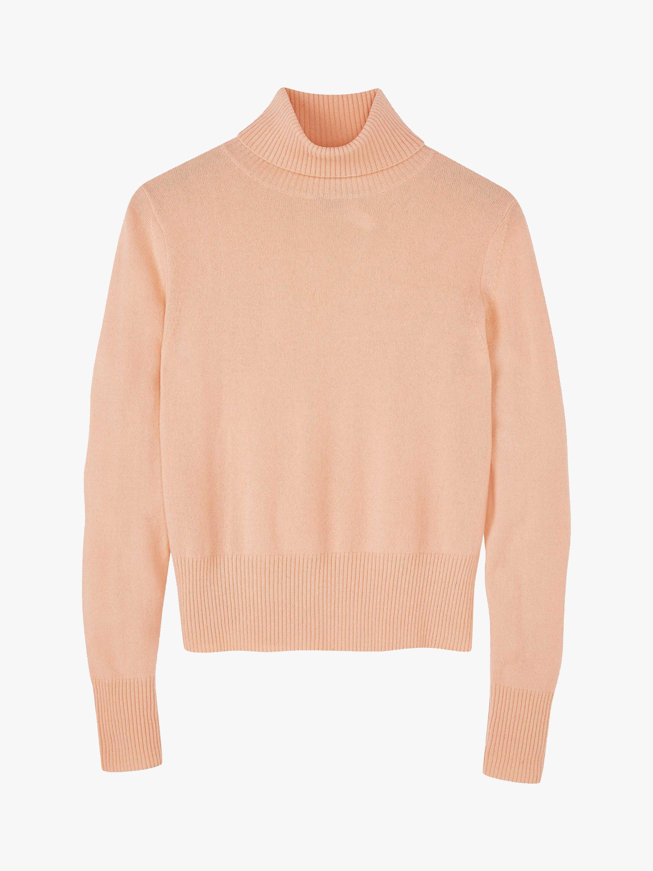 Product image 1 of 3, which shows Pure Collection Cashmere Cropped Polo Neck Sweater, Peach Blush, 8