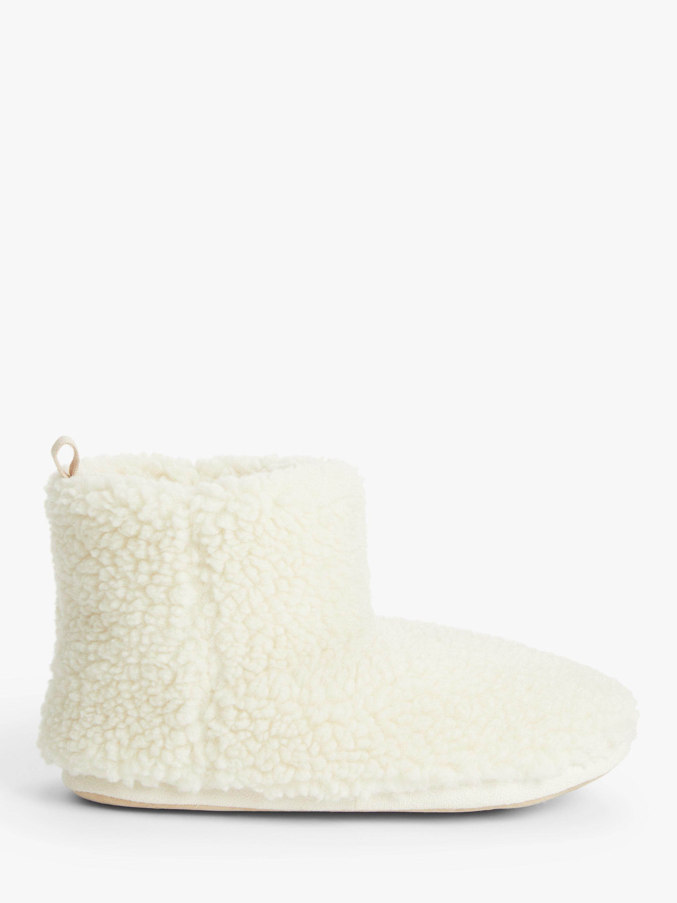 John Lewis & Partners Borg Sustainable Faux Fur Boot Slippers, Cream