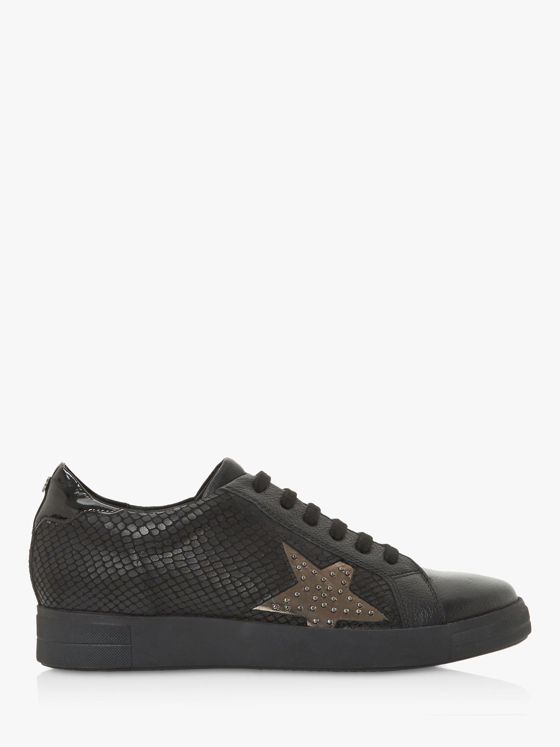 Dune Edris Leather Lace Up Star Trainers, Black