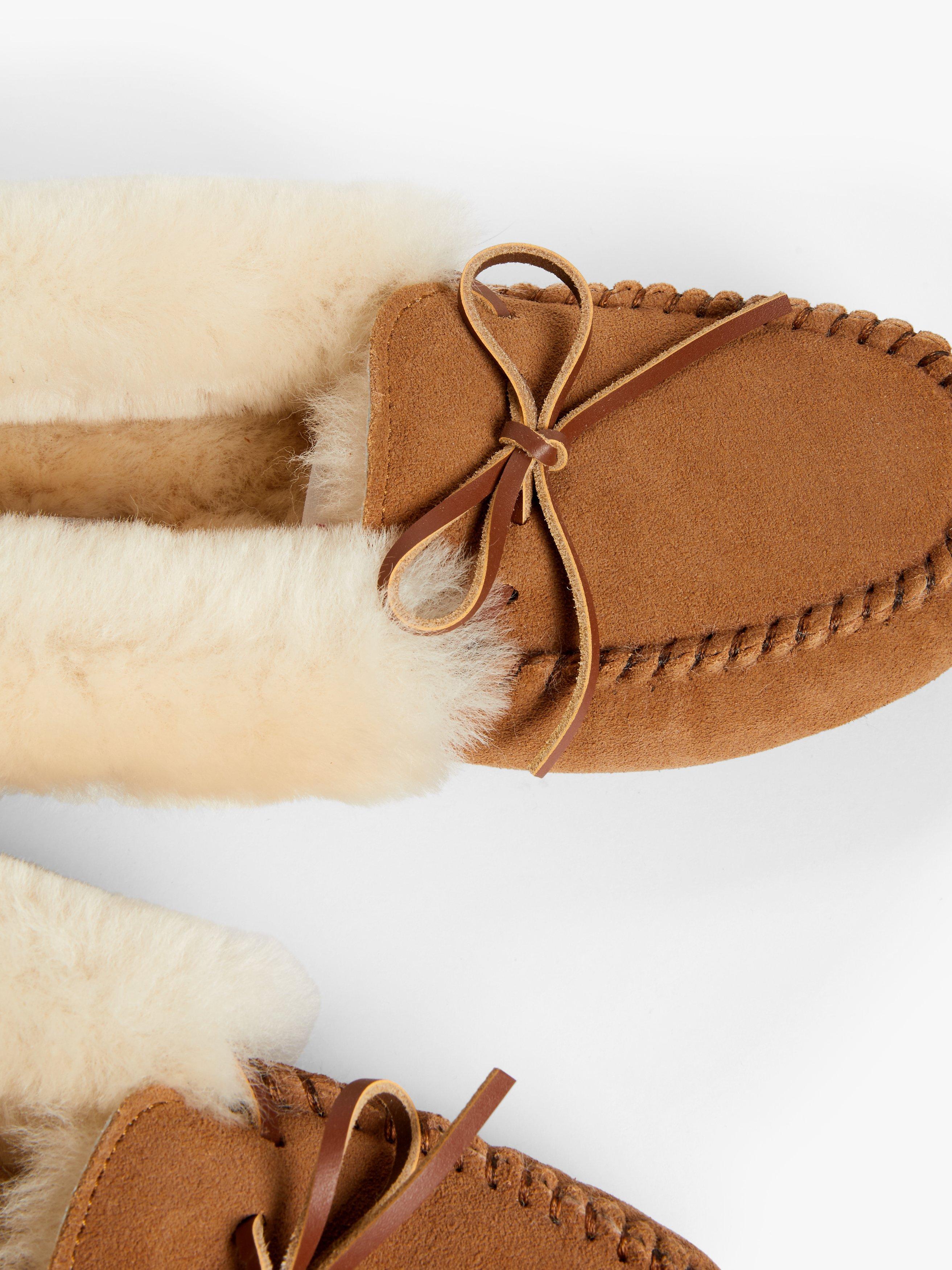 Product image 3 of 4, which shows John Lewis Sheepskin Moccasin Slippers, Chestnut, 3