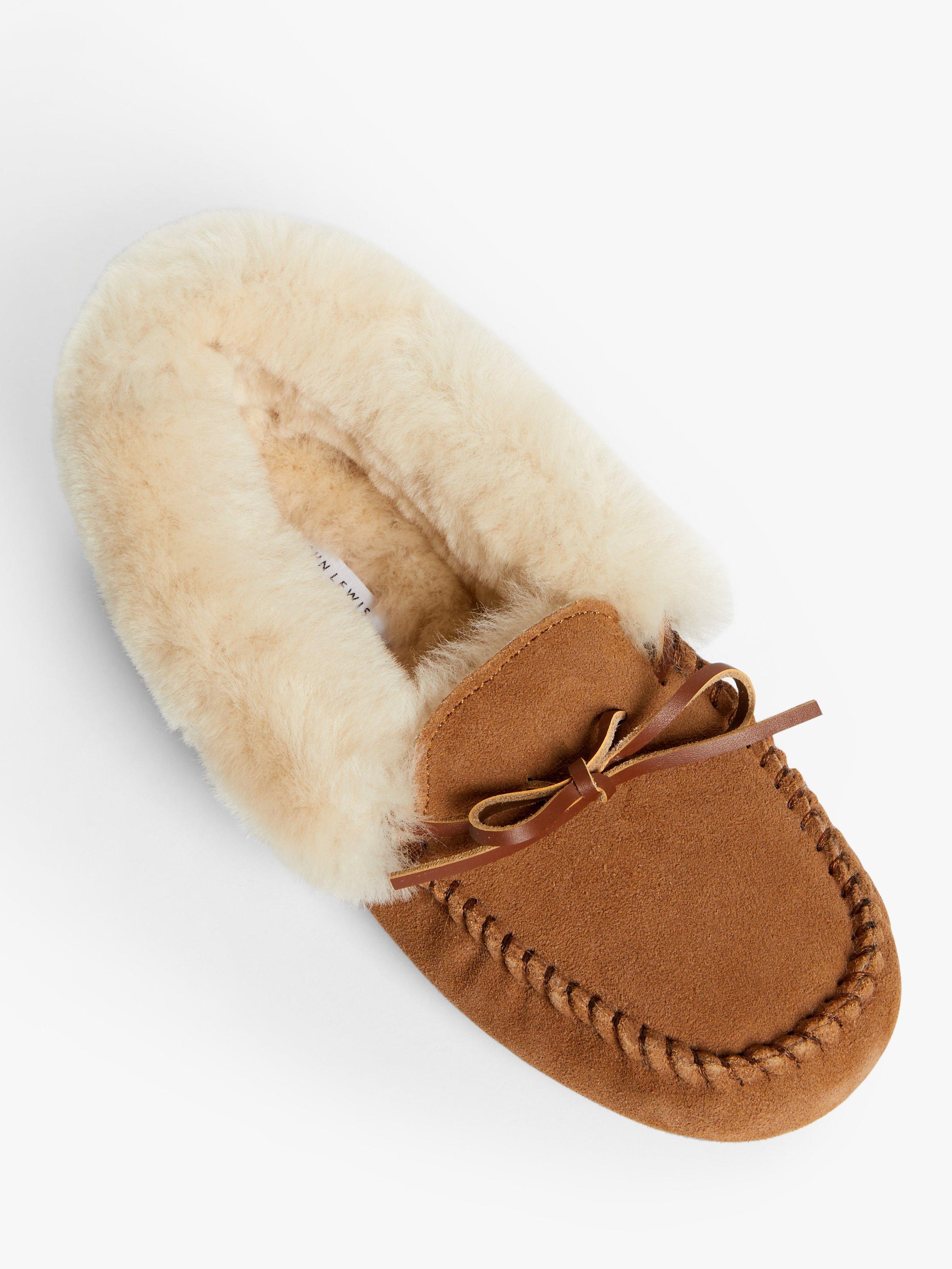 Product image 4 of 4, which shows John Lewis Sheepskin Moccasin Slippers, Chestnut, 3