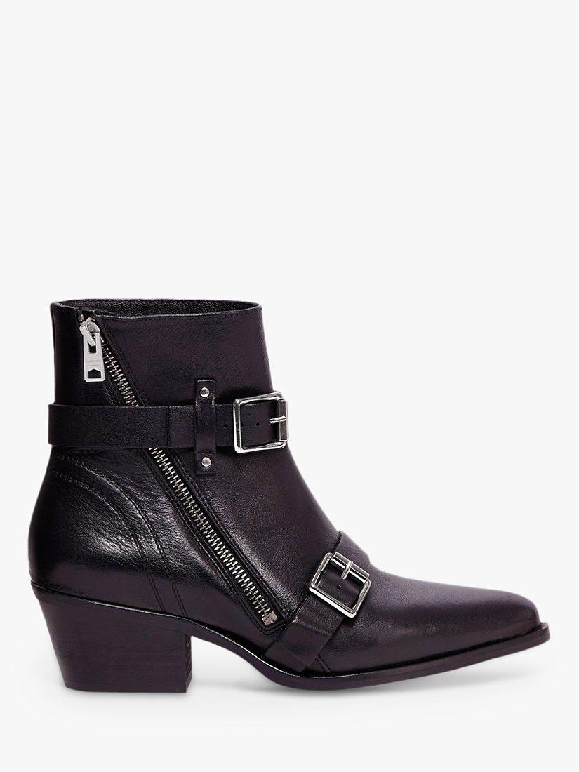 AllSaints Lior Leather Strap Boots, Black