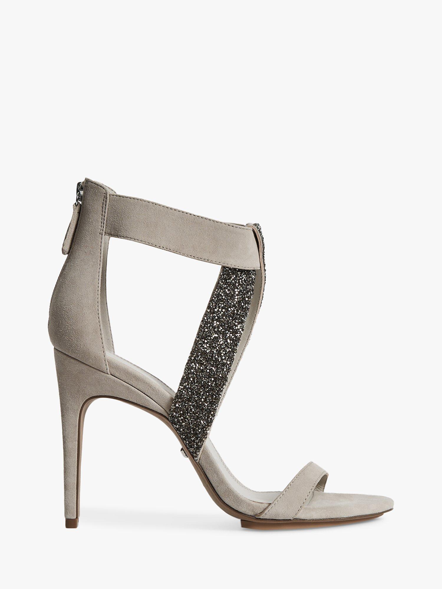 Reiss Jewel Embellished Stiletto Heels, Mushroom