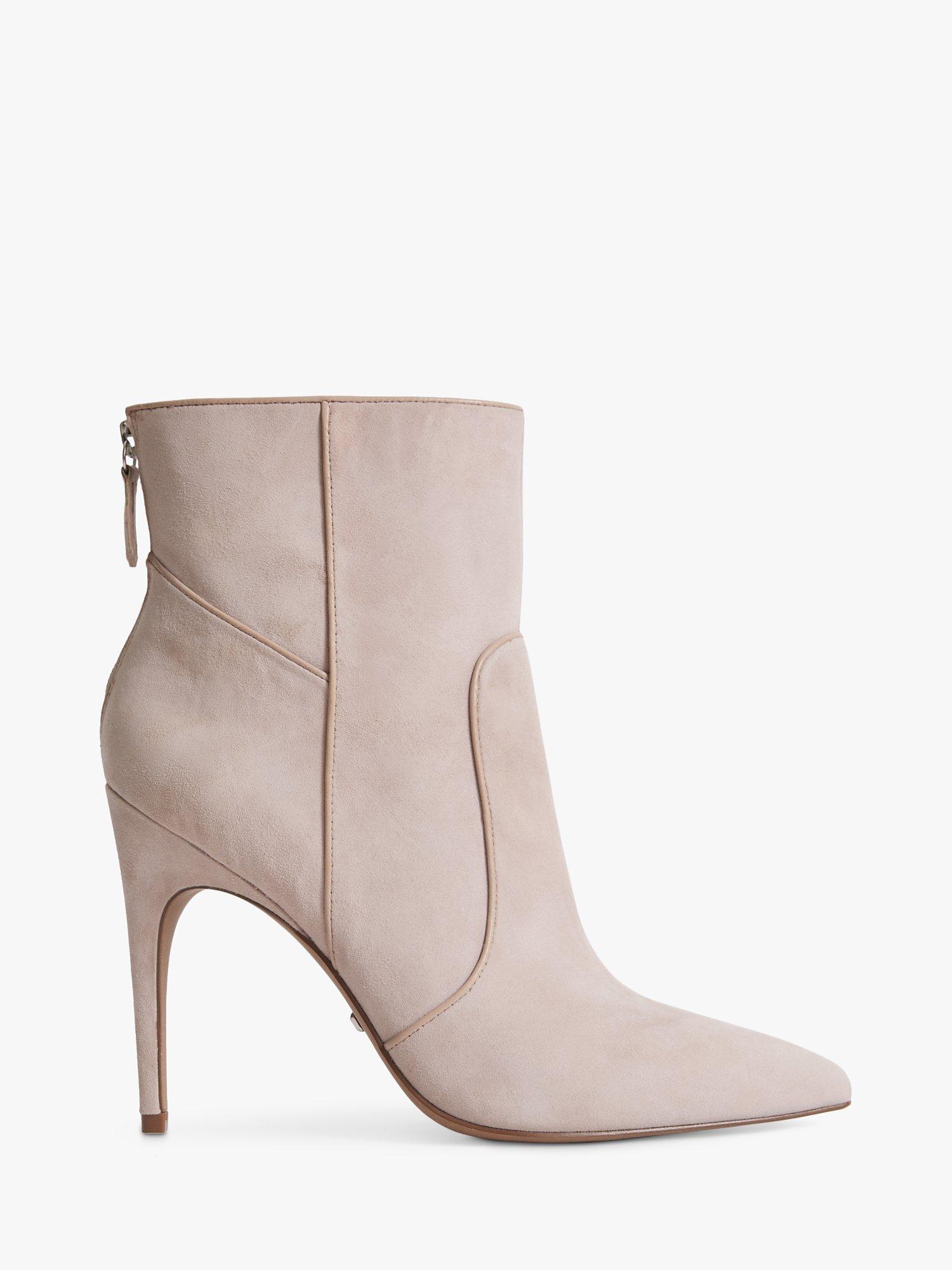 Reiss Enya Suede Pointed Toe Heeled Ankle Boots, Soft Truffle