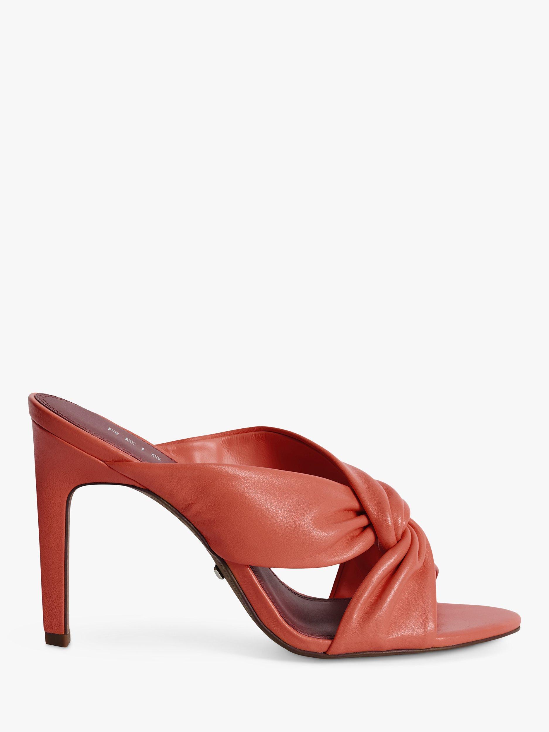 Reiss Ella Leather Twist Front Heeled Mules, Coral