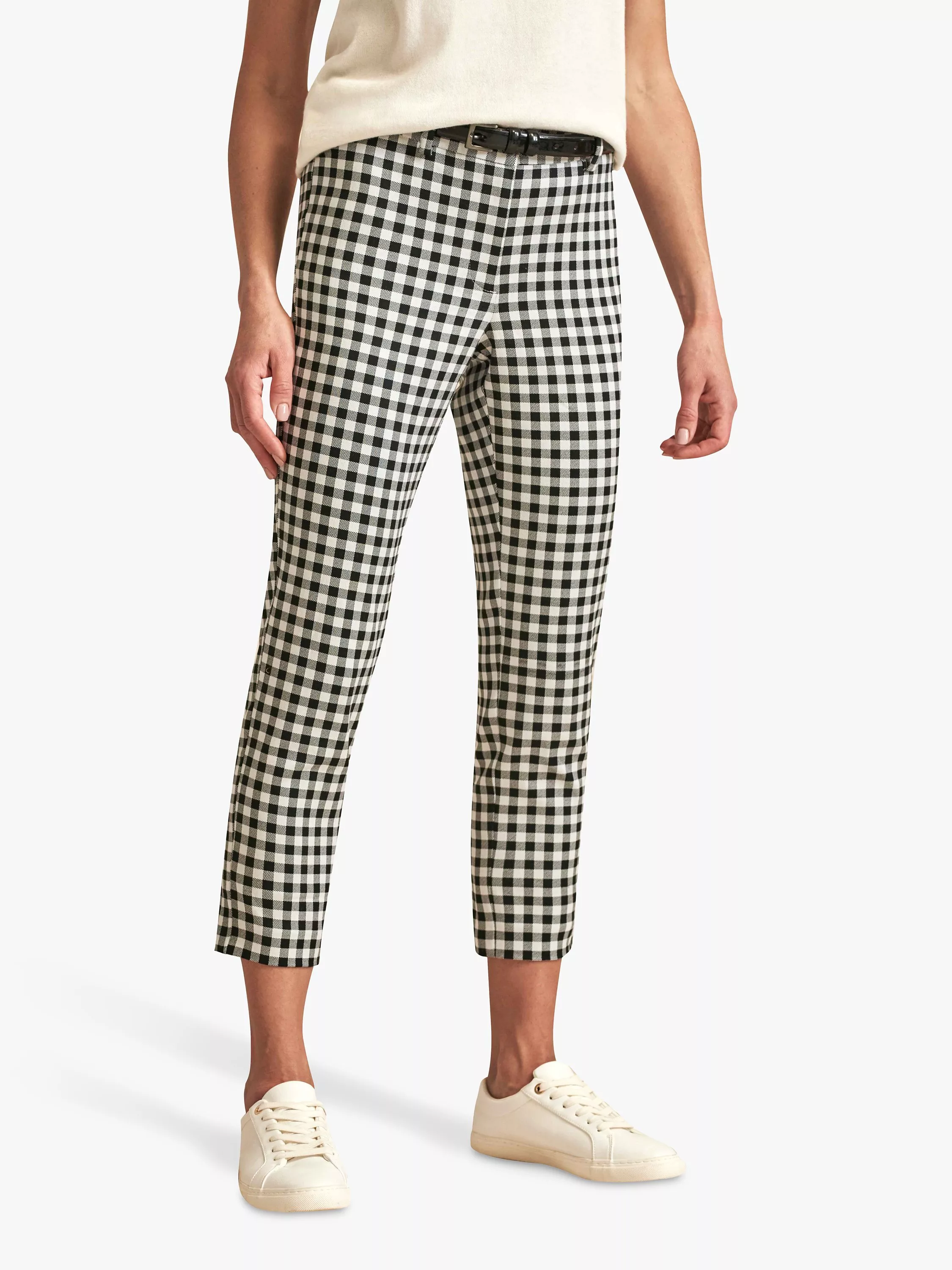 Pure Collection Capri Gingham Check Trousers Black White