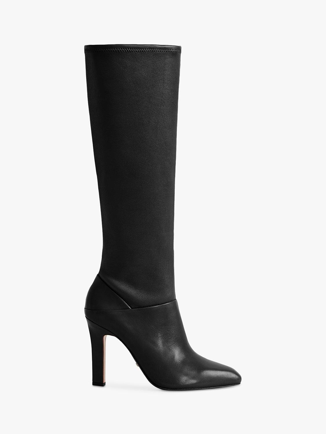 Reiss Cressida Leather Knee High Boots, Black