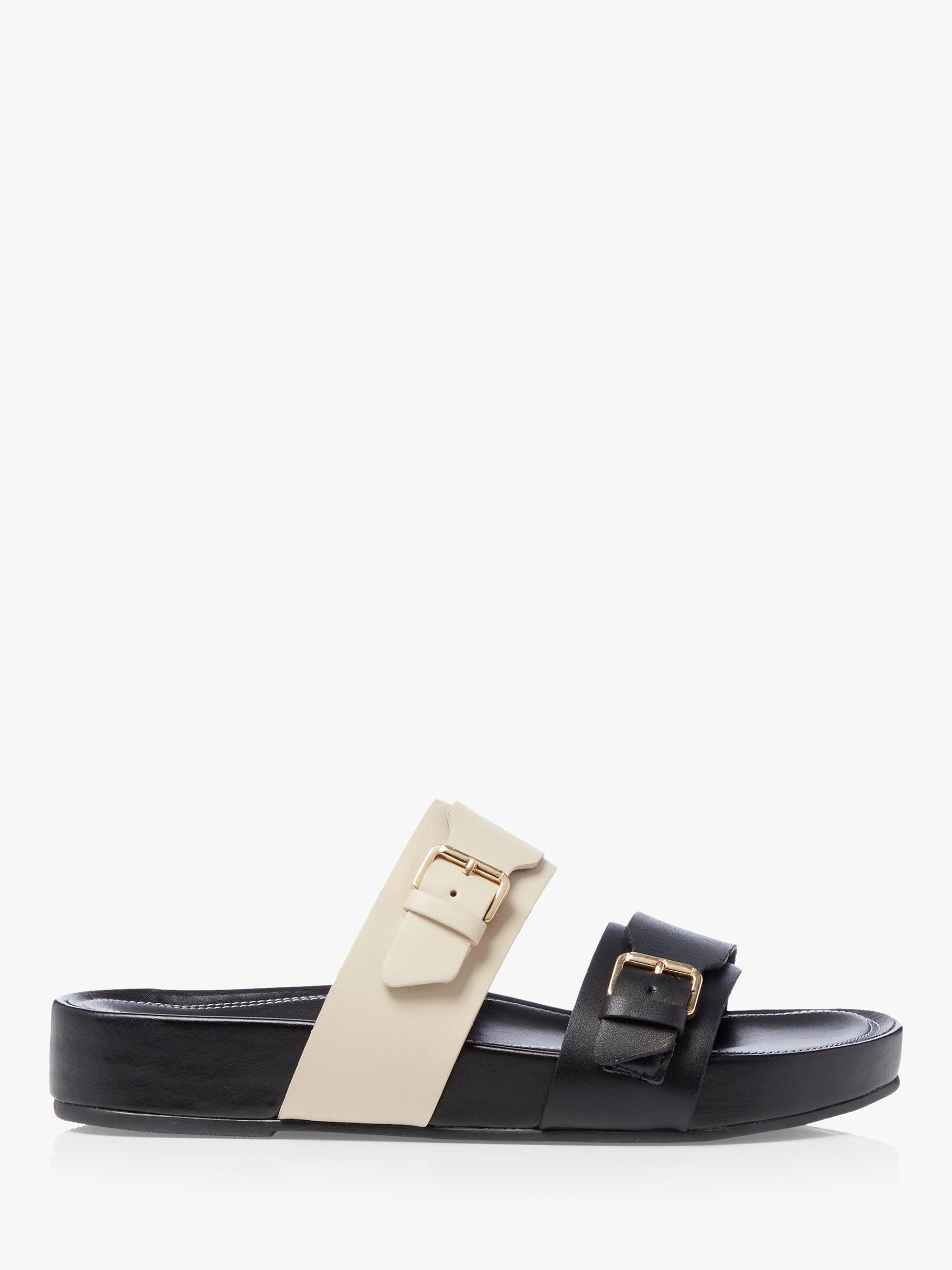 Dune Loren Leather Two Part Buckle Sandals, Black