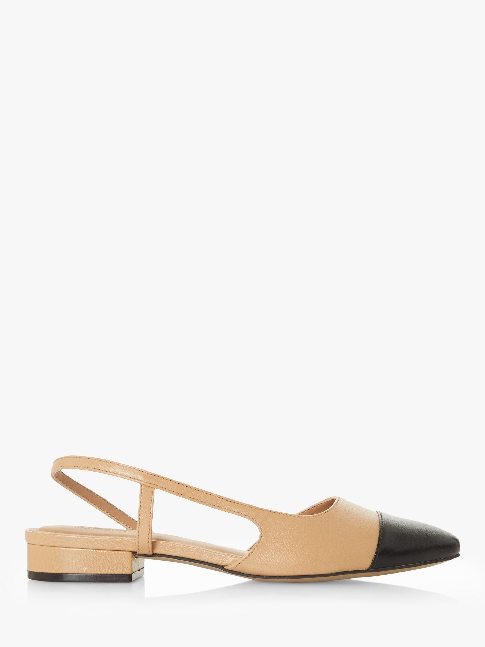 Dune Corallina Leather Pointed Block Heel Slingback Shoes, Camel