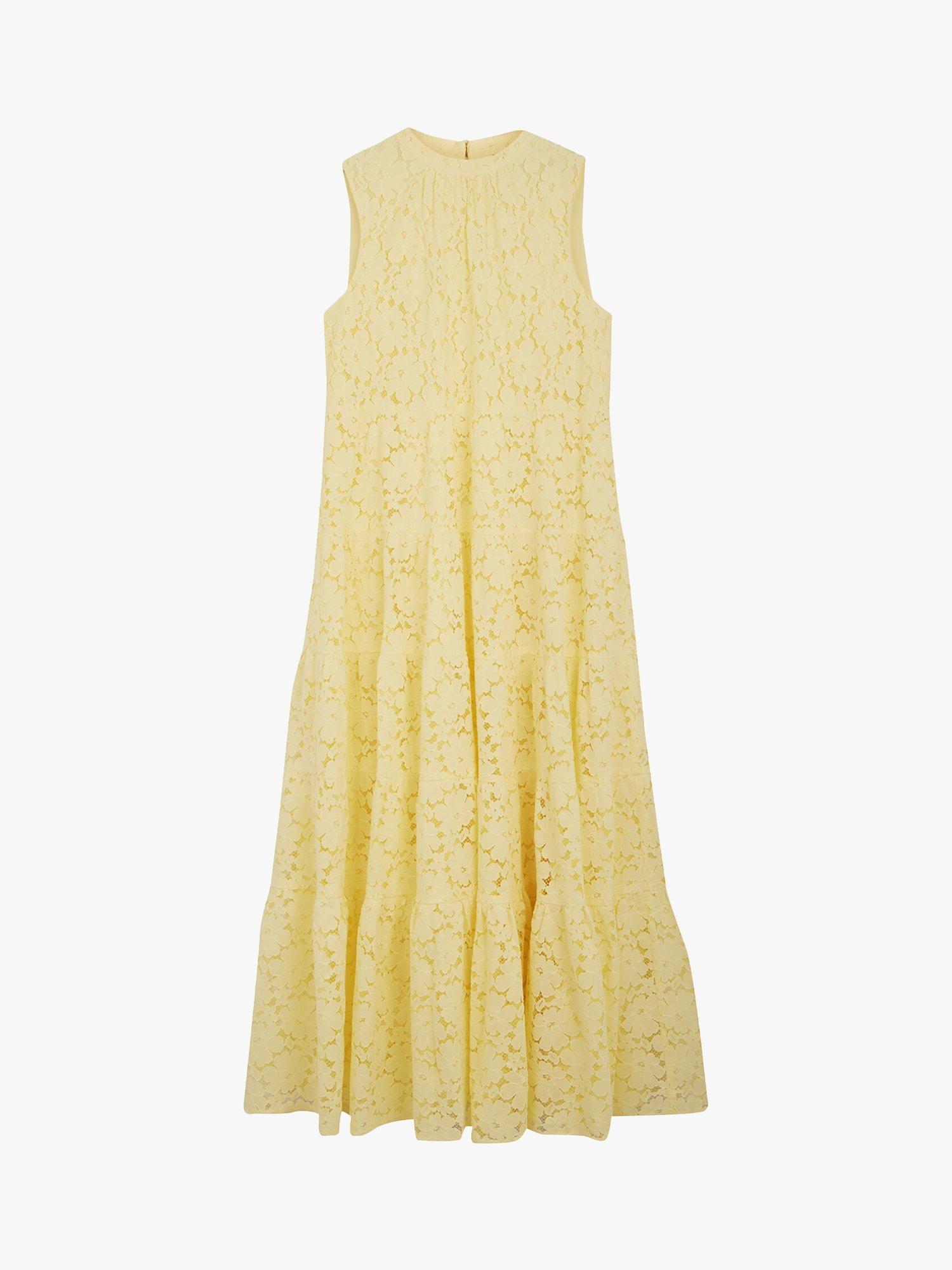 Warehouse Lace Tiered Maxi Dress, Yellow