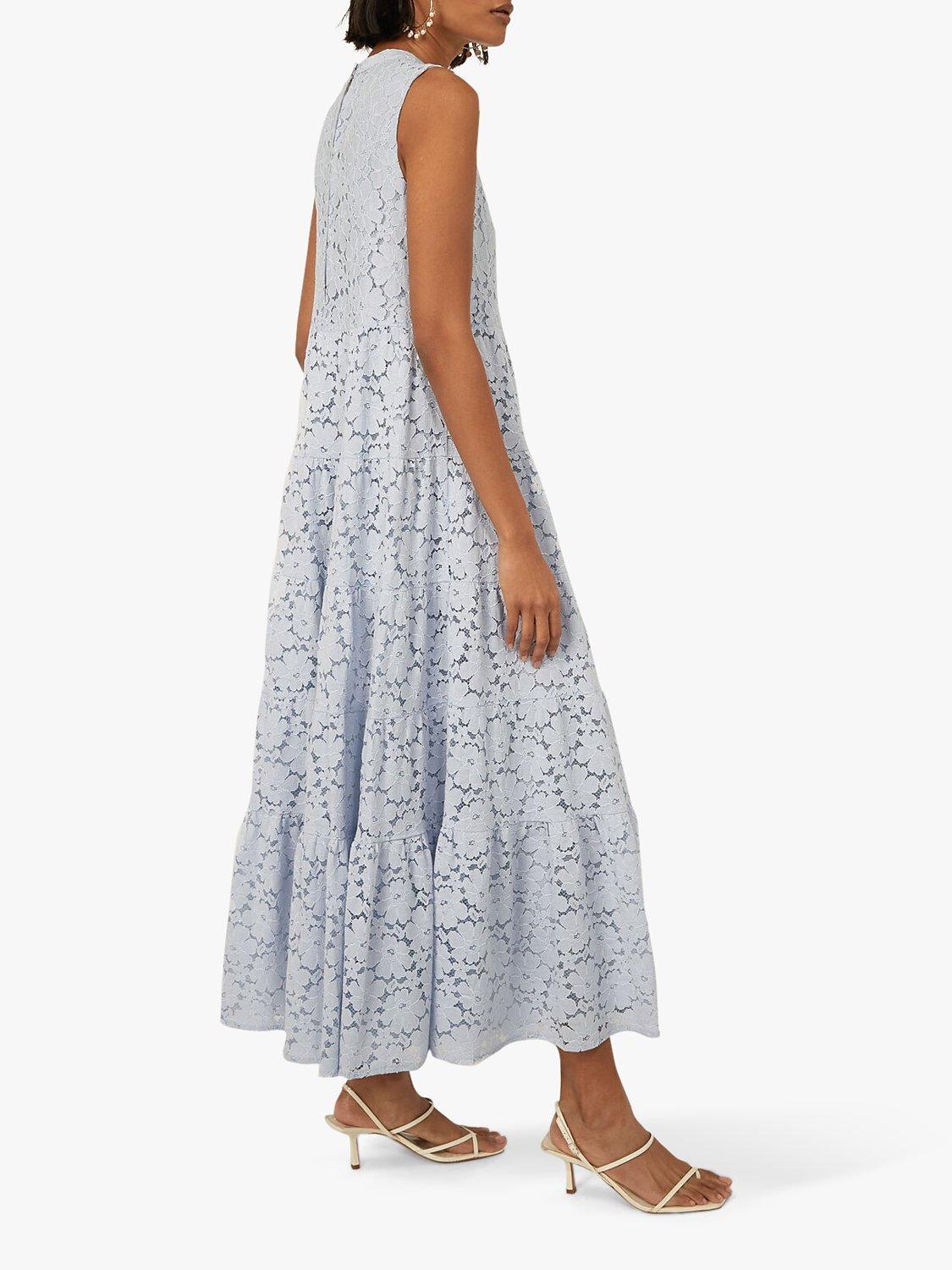 Warehouse Lace Tiered Maxi Dress, Light Blue