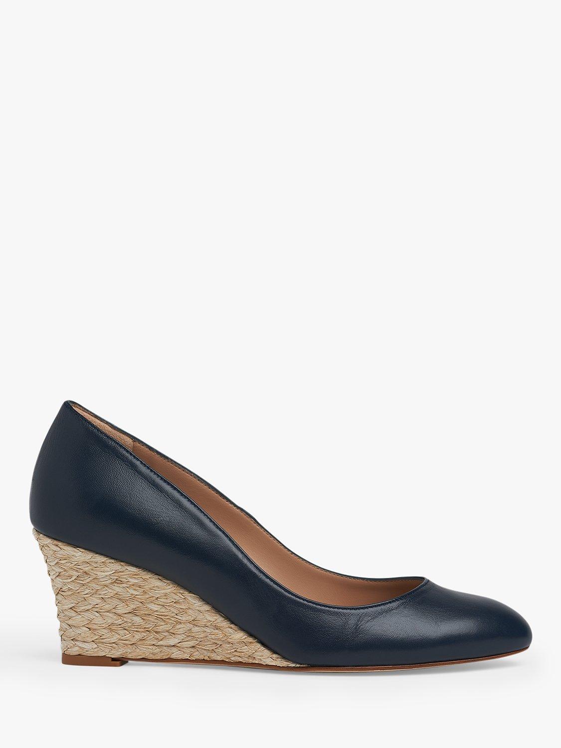 L.K.Bennett Eevi Leather Espadrille Wedges, Navy