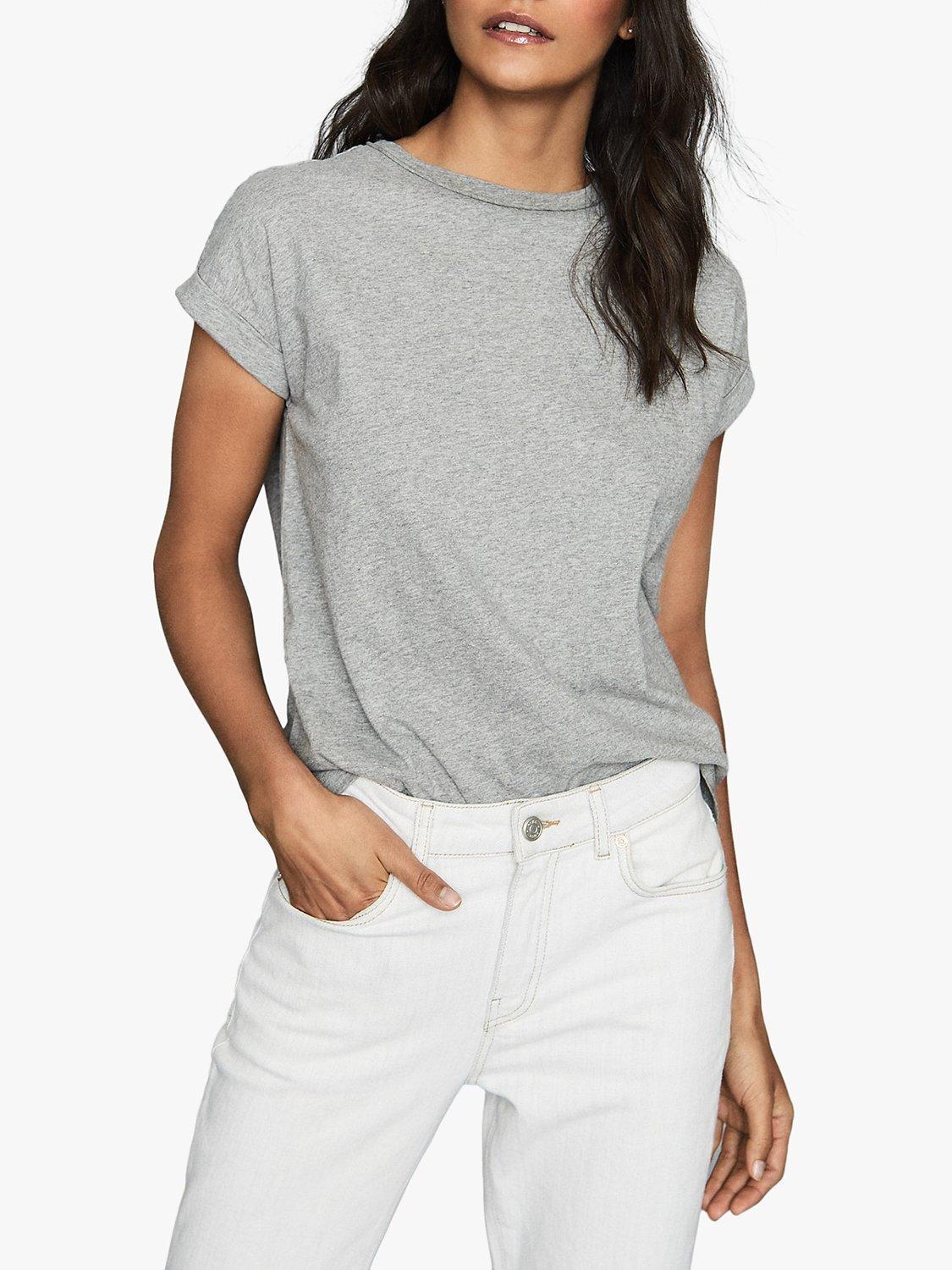 Product image 1 of 4, which shows Reiss Tereza Cotton Jersey T-Shirt, Grey Marl, XL