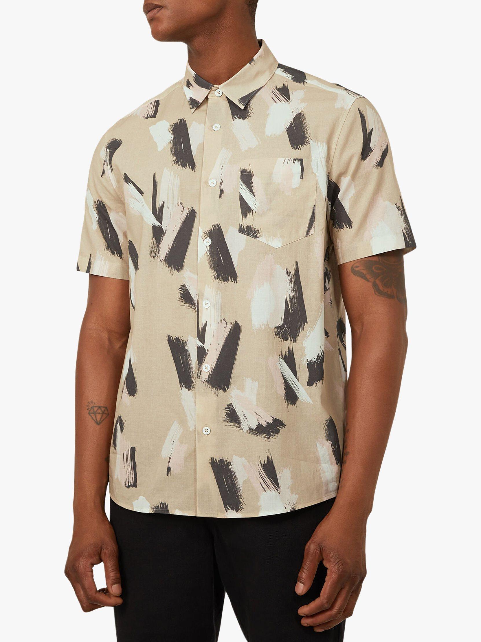 Warehouse Cotton Paint Mark Print Short Sleeve Shirt, Neutral Print