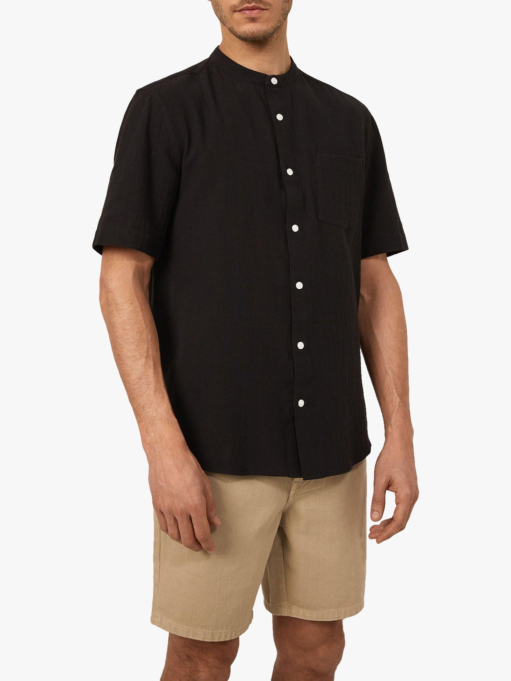 Product image 1 of 4, which shows Warehouse Organic Cotton Grandad Collar Shirt, Black, S