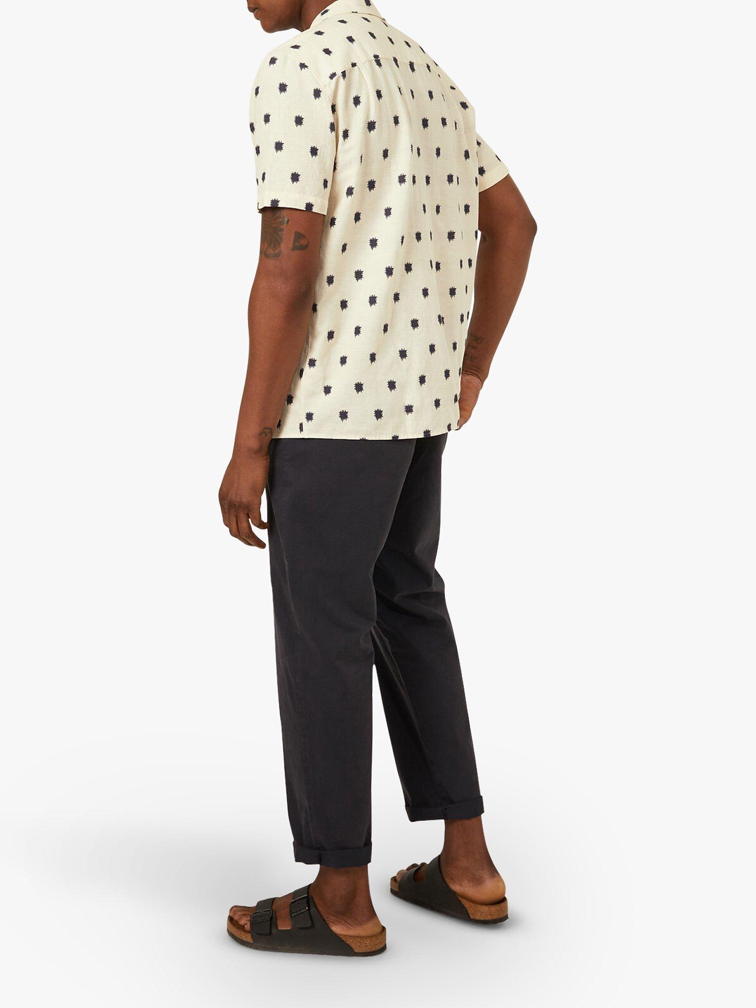 Product image 2 of 5, which shows Warehouse Cuban Collar Stamp Print Short Sleeve Linen Blend Shirt, Neutral Print, S