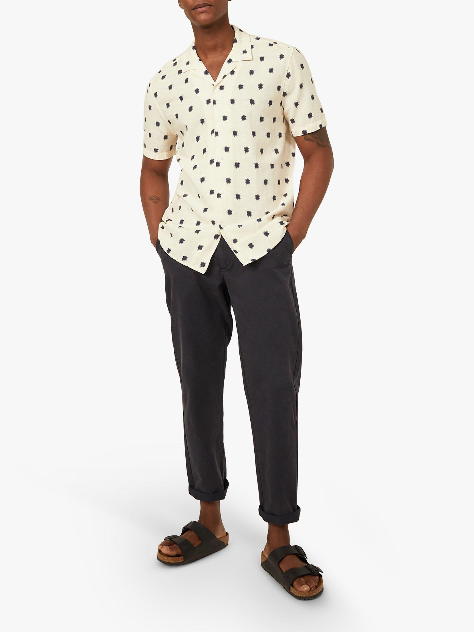 Product image 3 of 5, which shows Warehouse Cuban Collar Stamp Print Short Sleeve Linen Blend Shirt, Neutral Print, S