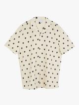 Warehouse Cuban Collar Stamp Print Short Sleeve Linen Blend Shirt