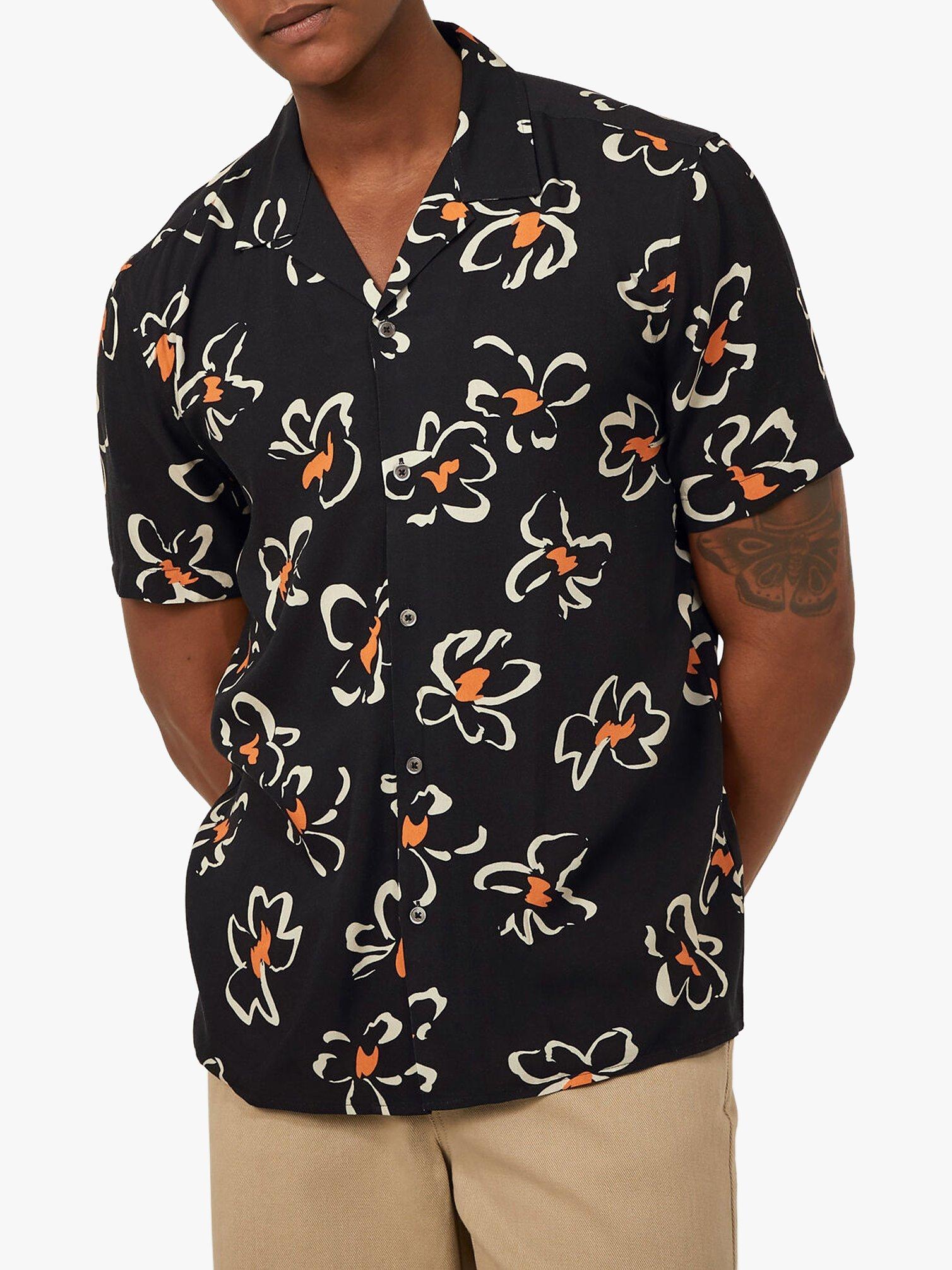 Product image 1 of 5, which shows Warehouse Cuban Collar Floral Print Short Sleeve Shirt, Black Pattern, M