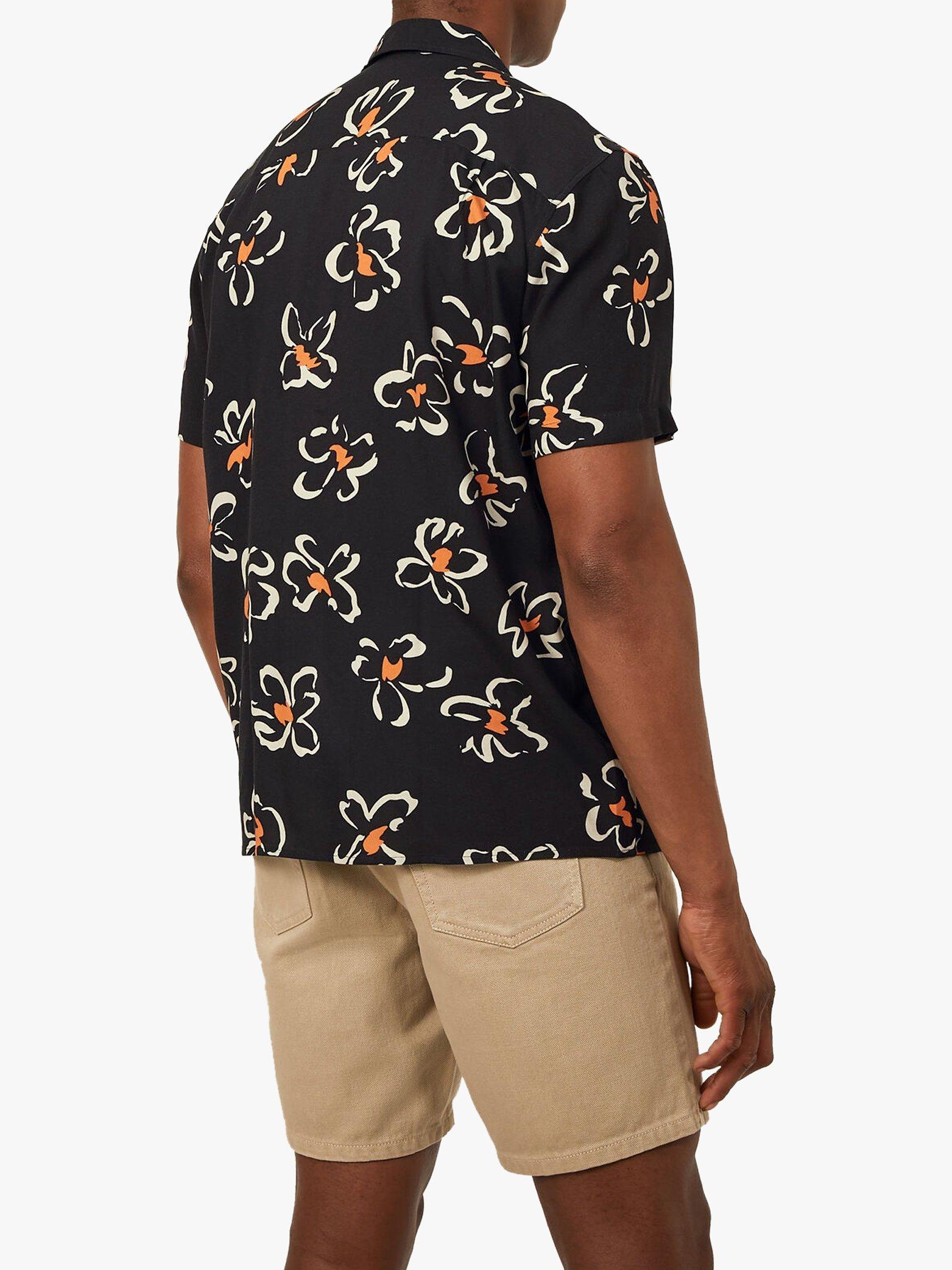 Product image 2 of 5, which shows Warehouse Cuban Collar Floral Print Short Sleeve Shirt, Black Pattern, M