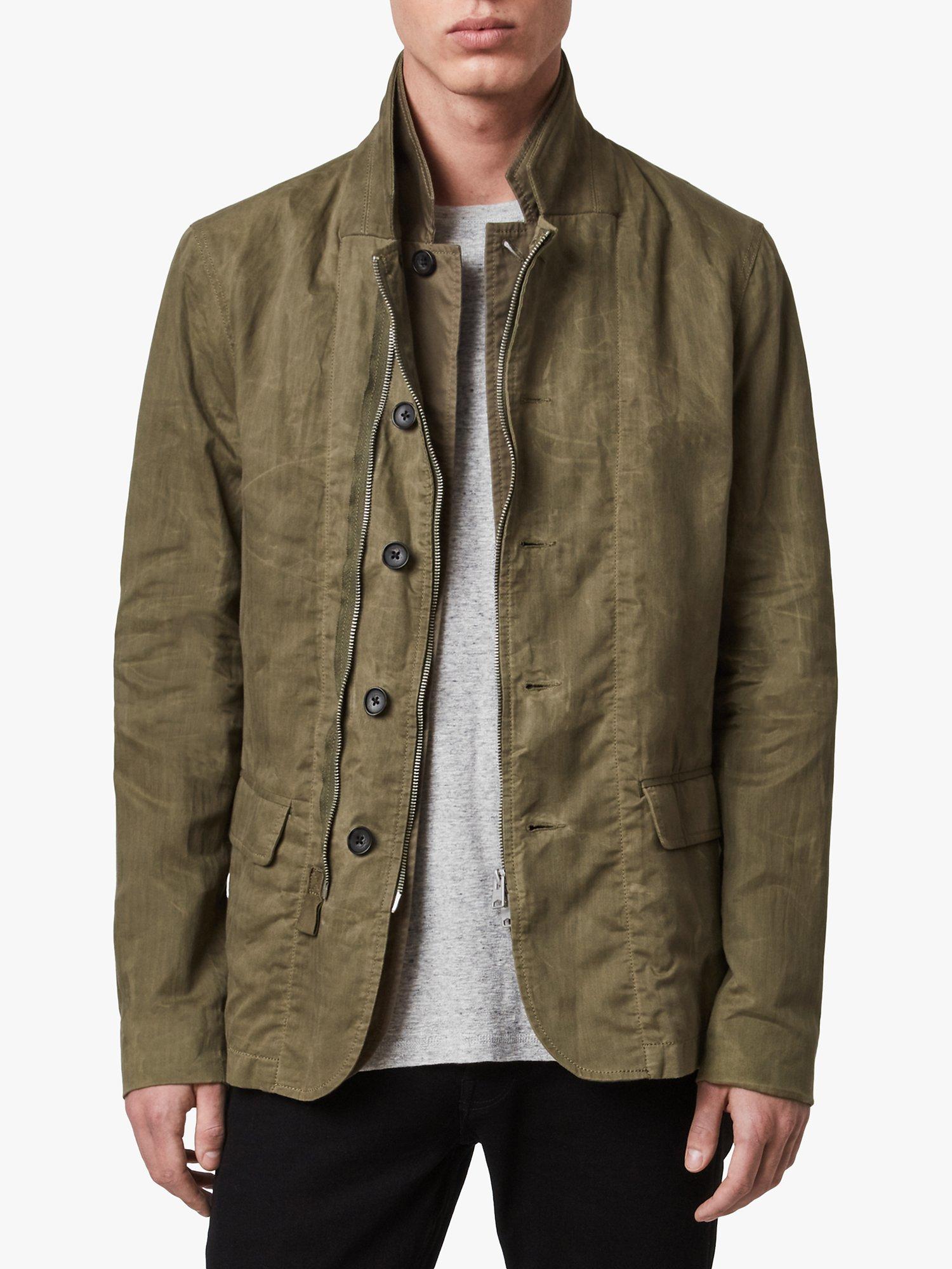 AllSaints Brimley Waxed Cotton Blazer, Dusty Green