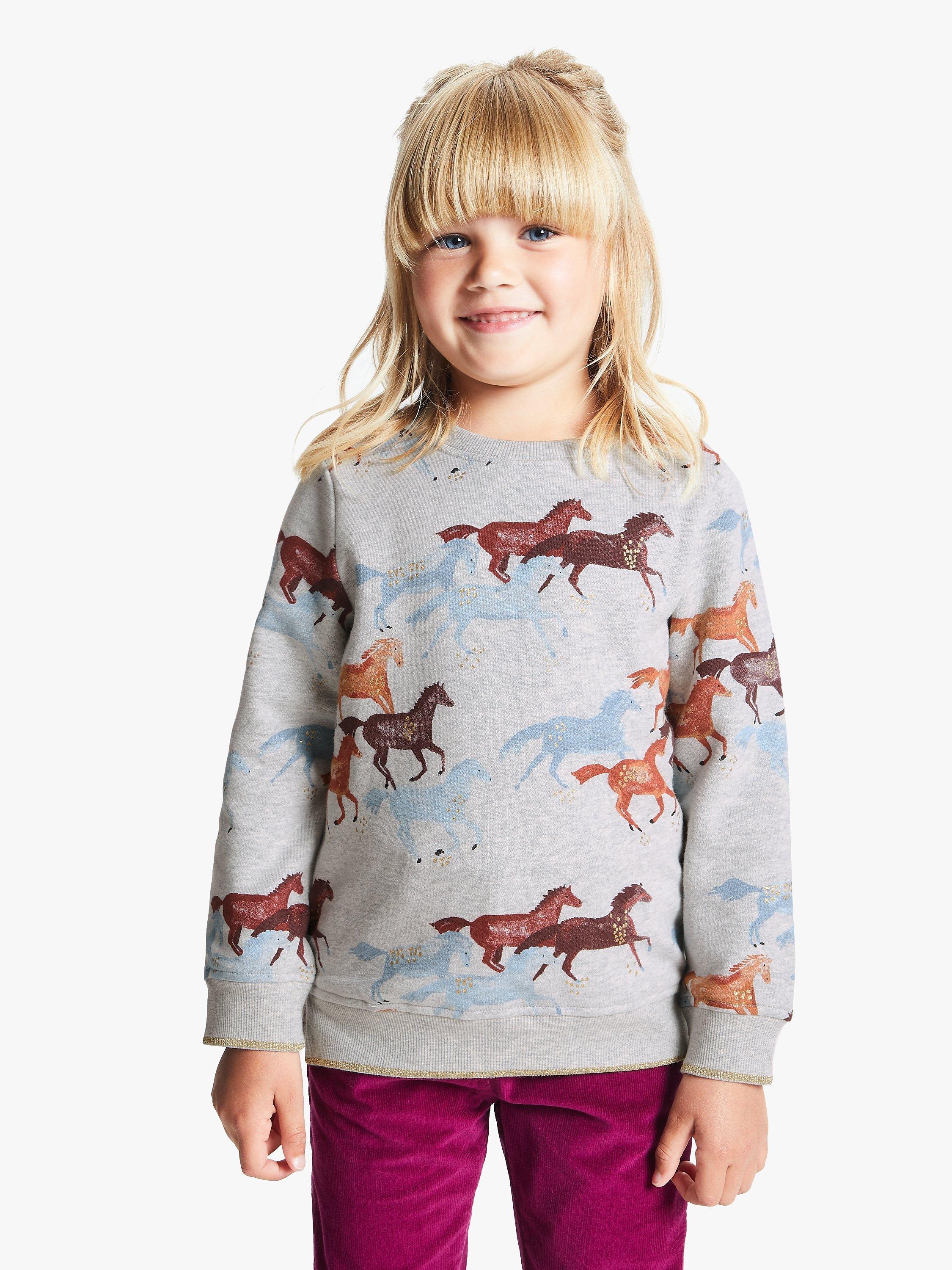 John Lewis Partners Girls Horse Print Sweater Grey