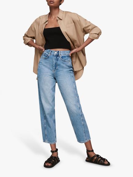 Whistles High Waist Barrel Leg Jeans, Light Blue