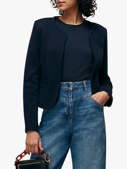 Whistles Collarless Jersey Jacket, Navy, Navy