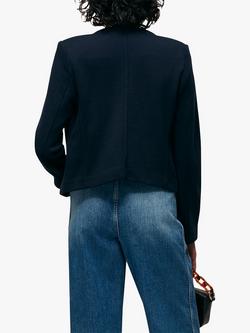 Whistles Collarless Jersey Jacket, Navy - view 2, Navy