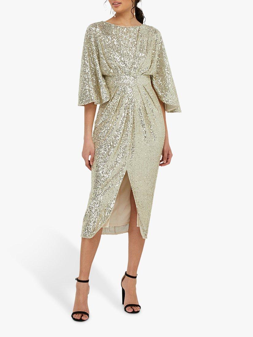 Monsoon Sophia Sequin Midi Dress Gold