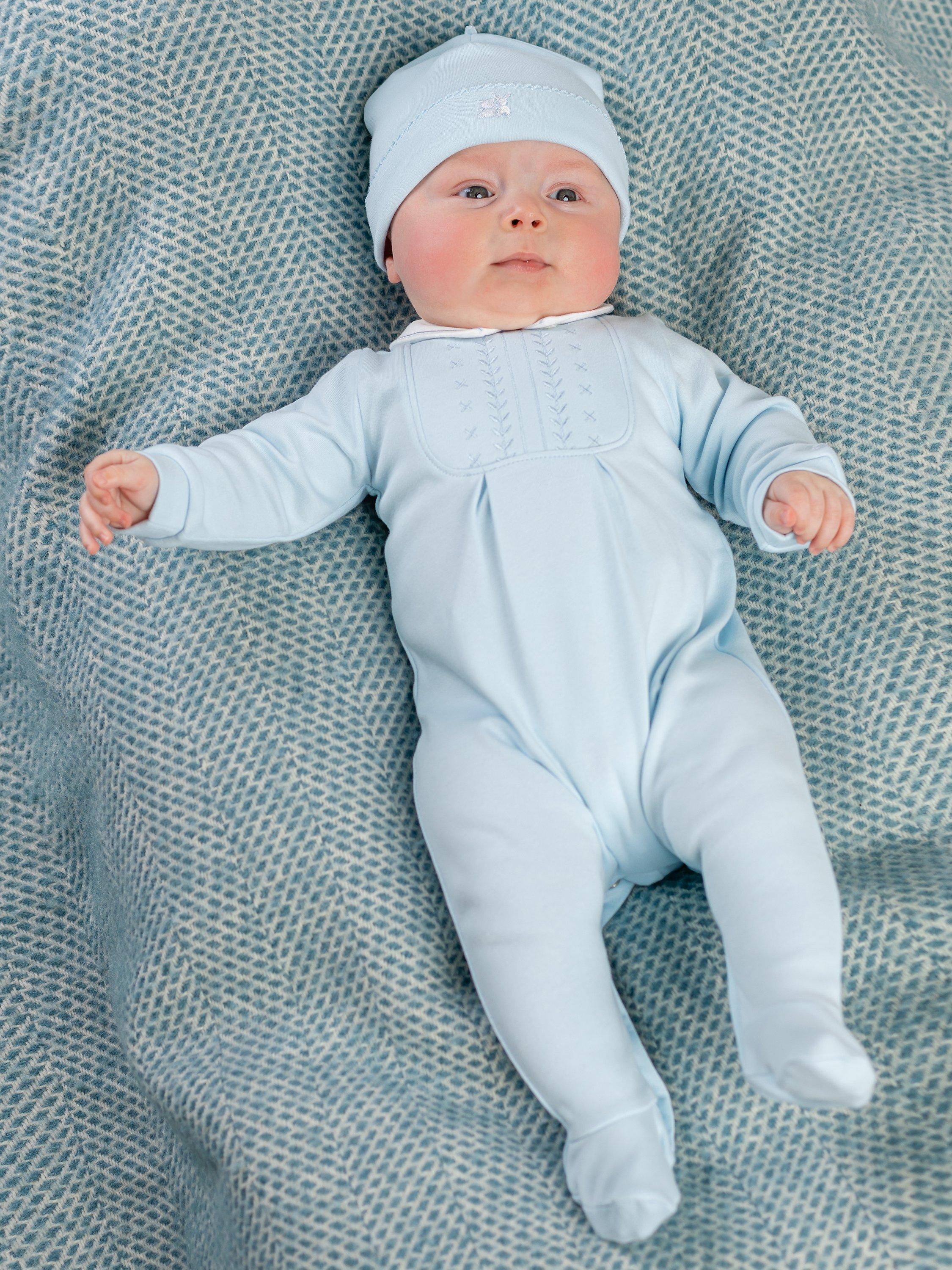 Emile et Rose Baby Malcolm Sleepsuit, Hat and Bear Set, Light Blue