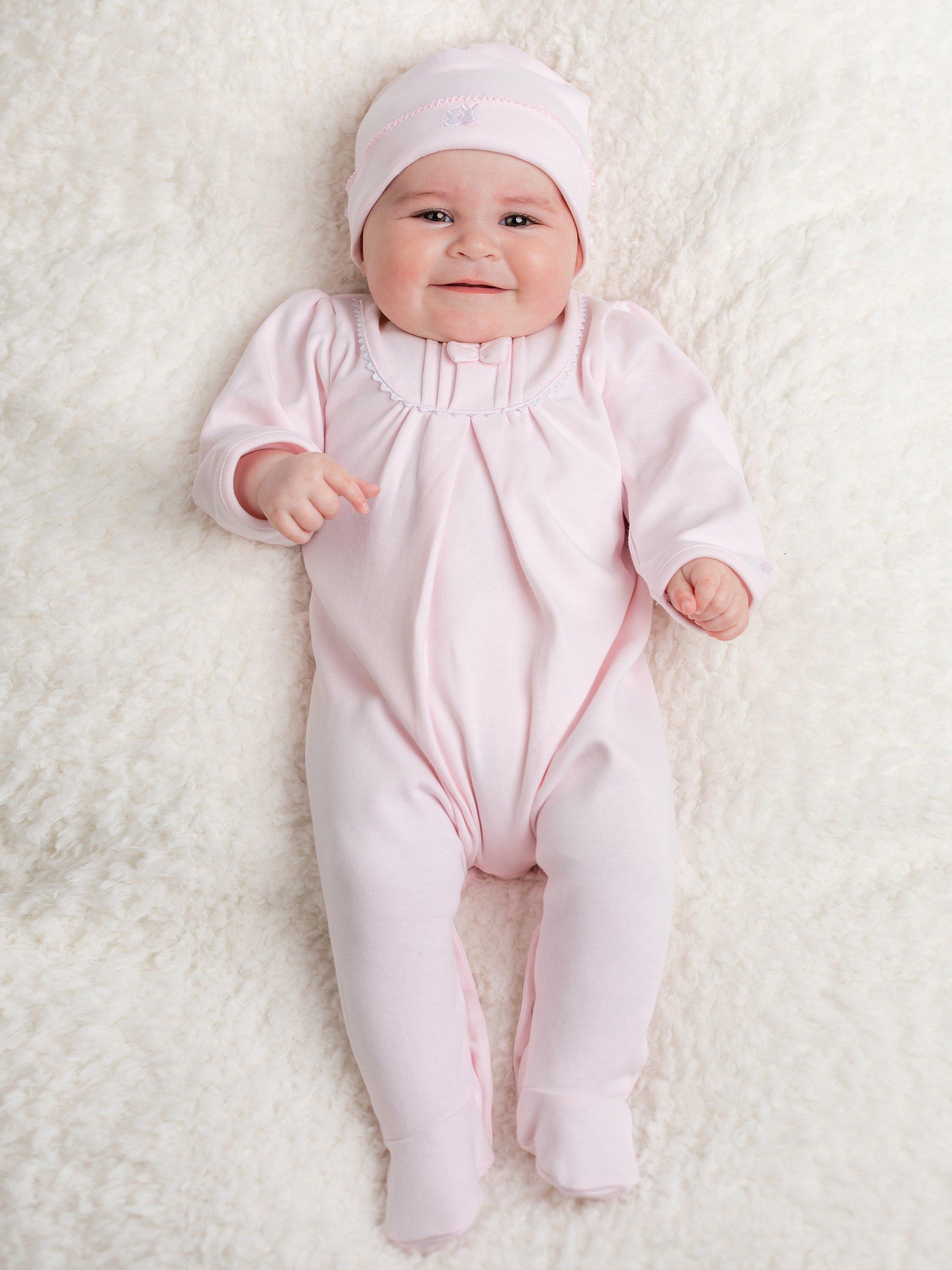 Emile et Rose Baby Shantel Sleepsuit, Hat and Bear, Light Pink
