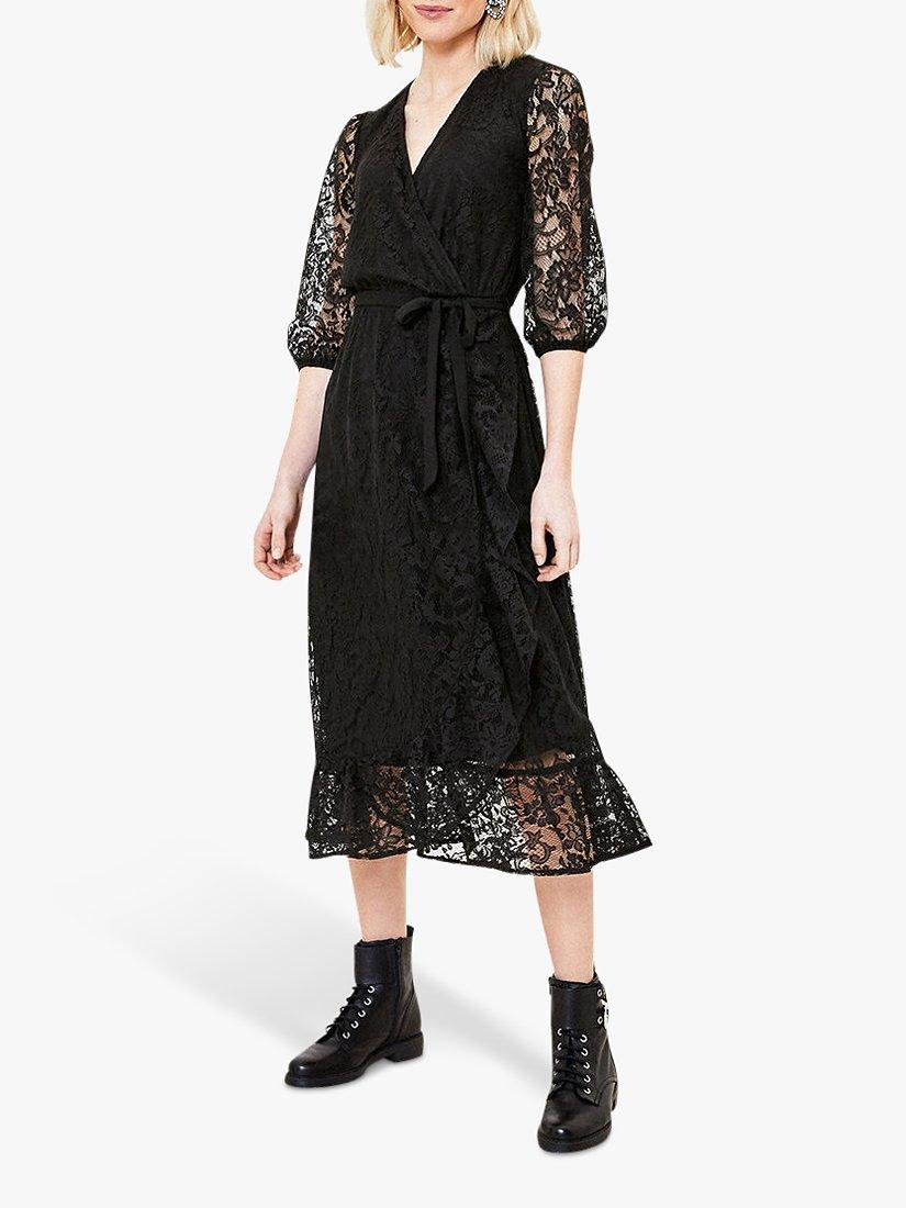 Oasis Lace Wrap Midi Dress Black