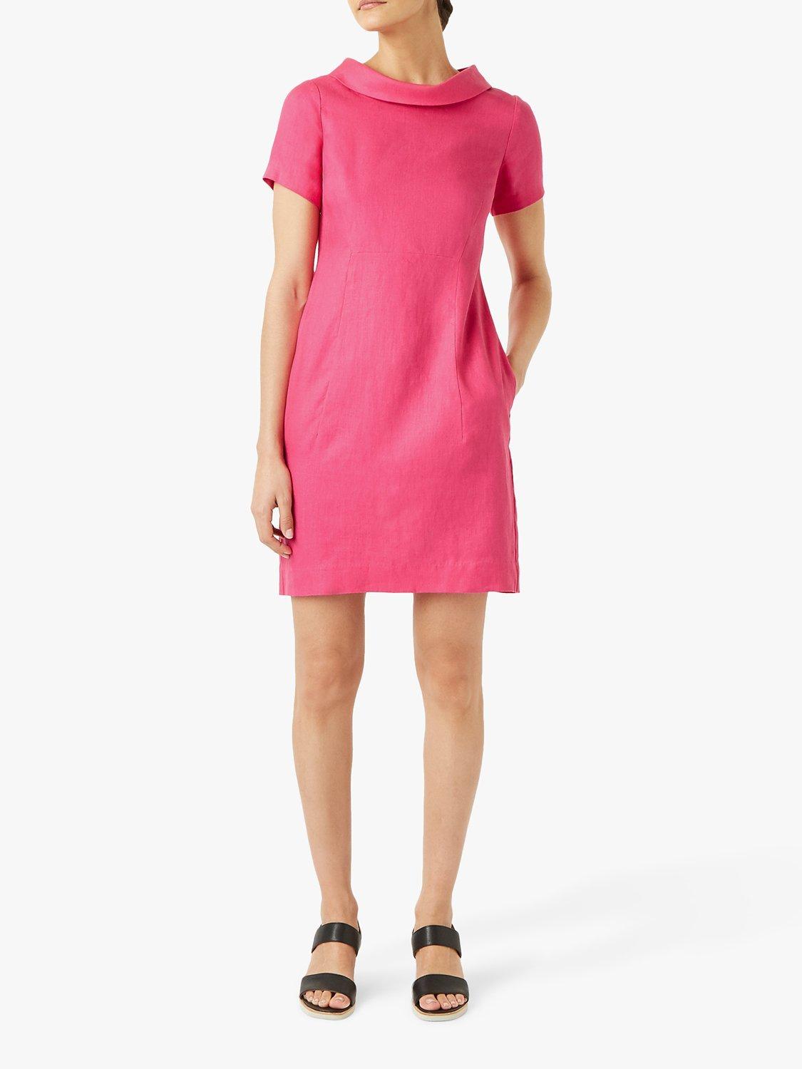 Hobbs Linen Petra Mini Dress, Pink