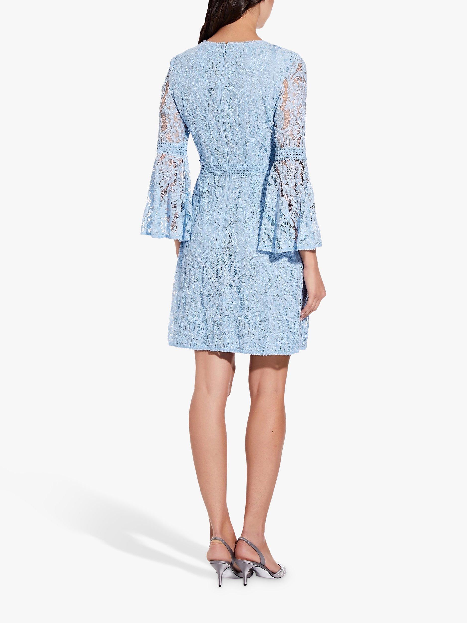 Adrianna Papell Bell Sleeve Lace A Line Dress Powder Blue