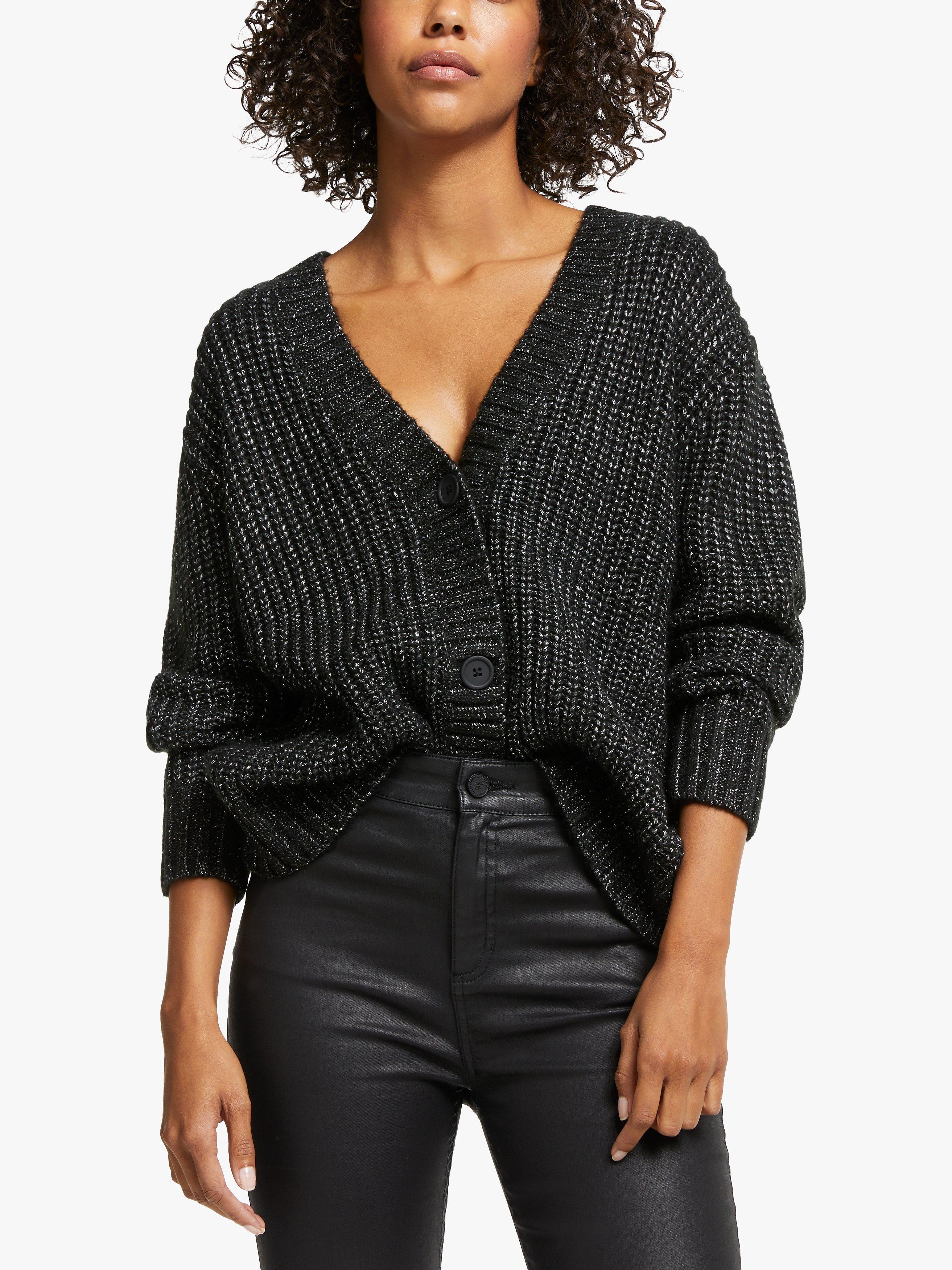 AND/OR Alex Oversized Metallised Cardigan, Black