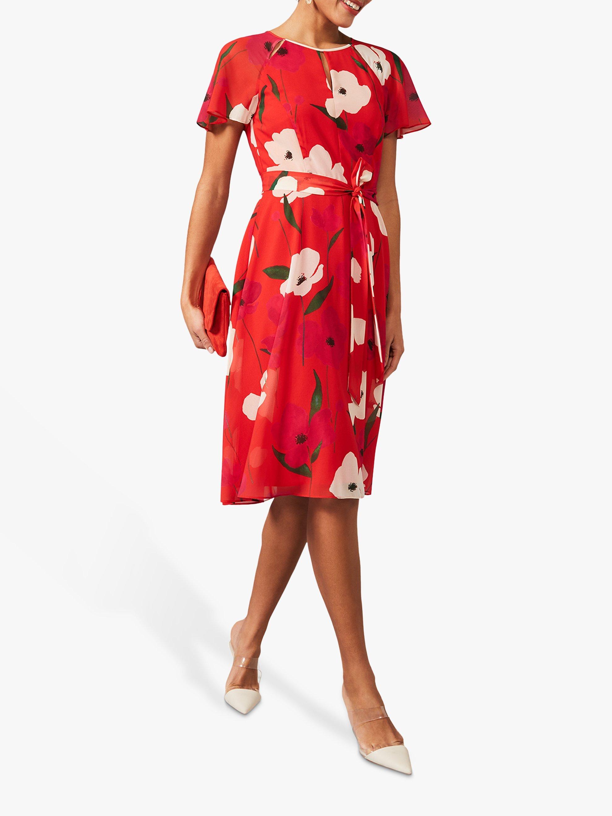 Phase Eight Lou Poppy Printed Chiffon Dress, Fire