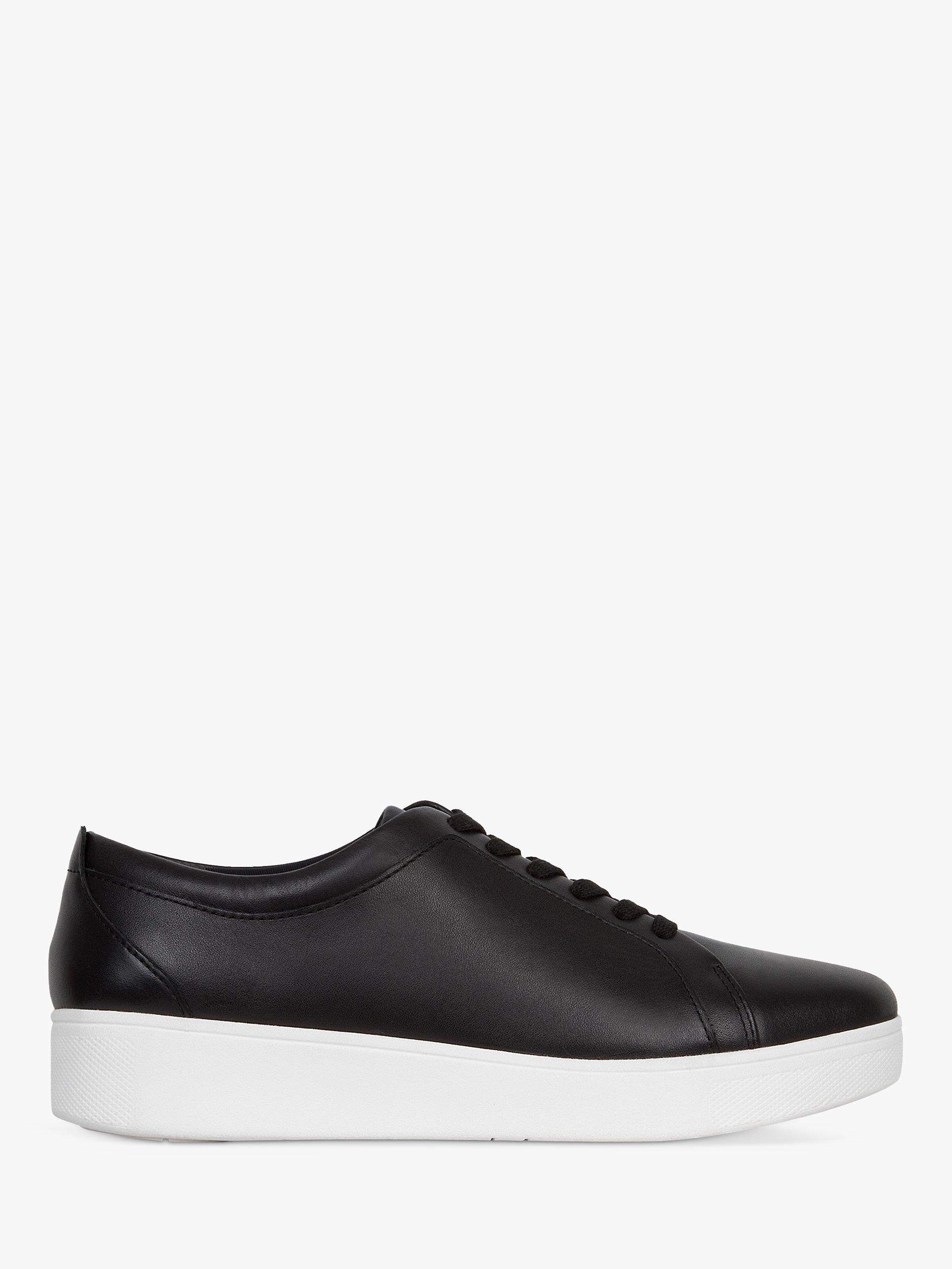 Product image 1 of 3, which shows FitFlop Rally Lace Up Leather Trainers, Black/White, 3