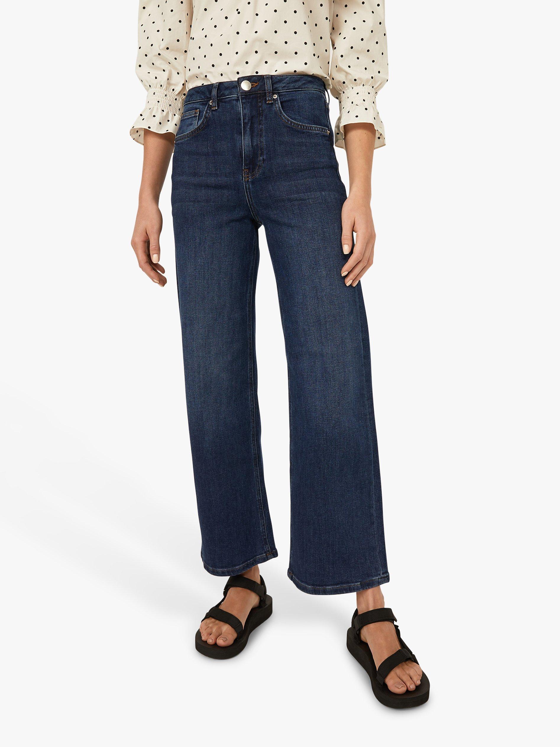 Warehouse Wide Leg Ankle Grazer Jeans, Dark Wash Denim