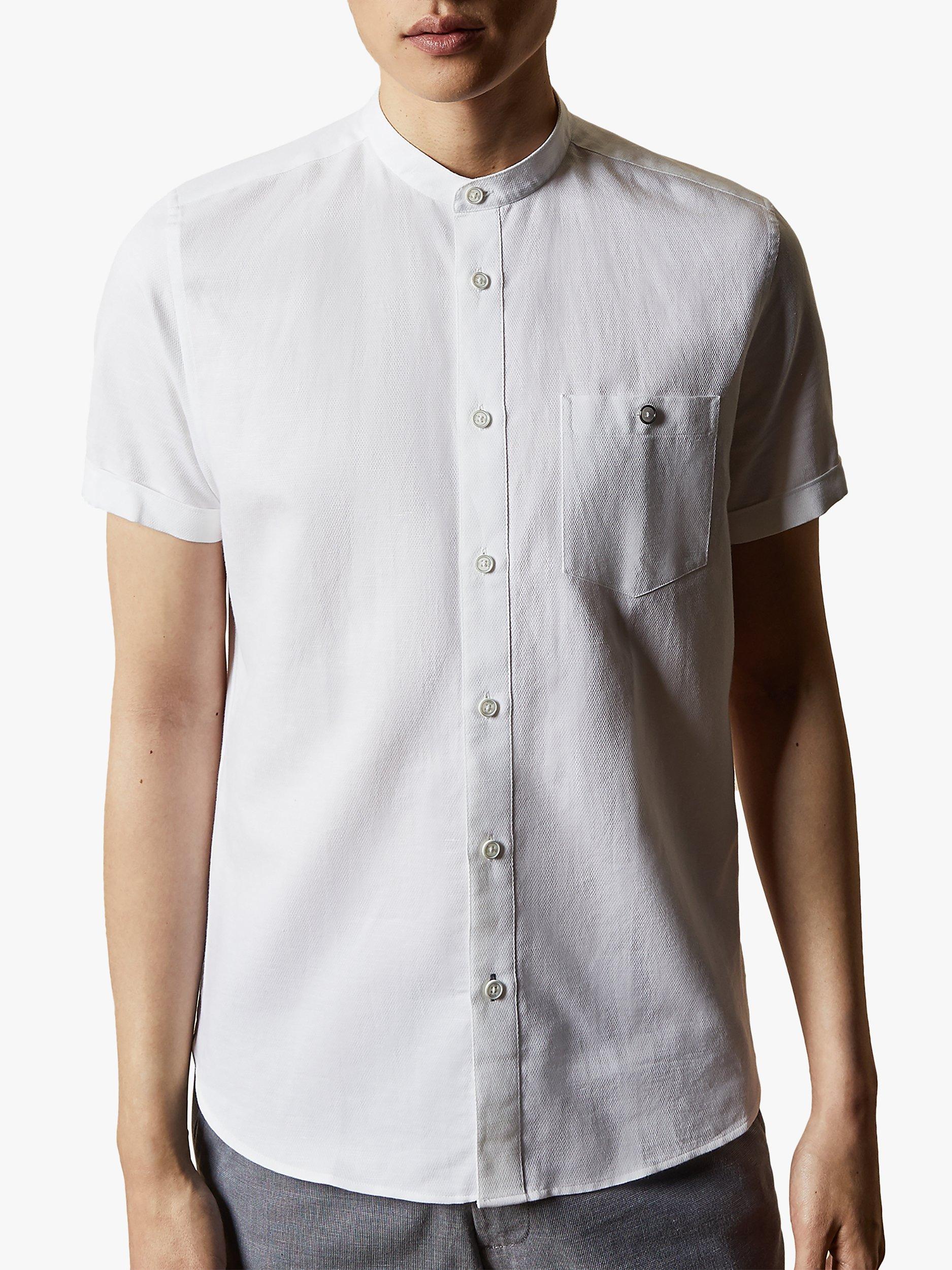 Ted Baker Glate Linen Cotton Grandad Collar Short Sleeve Shirt