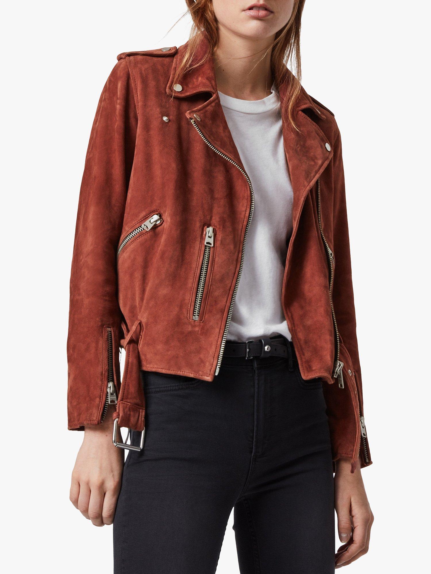 AllSaints Suede Balfern Biker Jacket, Deep Cherry
