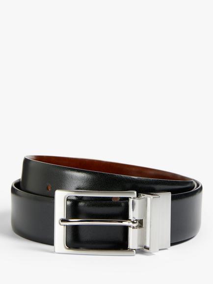 John Lewis Made in England 35mm Reversible Leather Belt, Black/Brown, Black/Brown