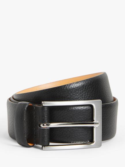 John Lewis Made in England 35mm Grain Leather Belt, Black, Black