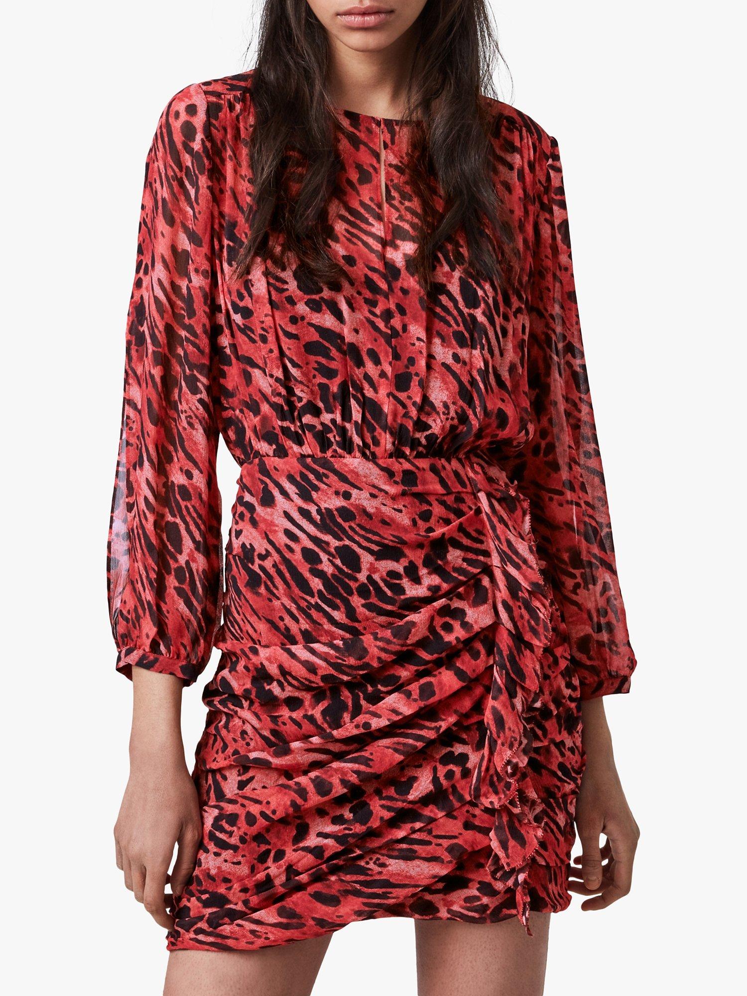 AllSaints Barre Ambient Animal Print Dress, Red