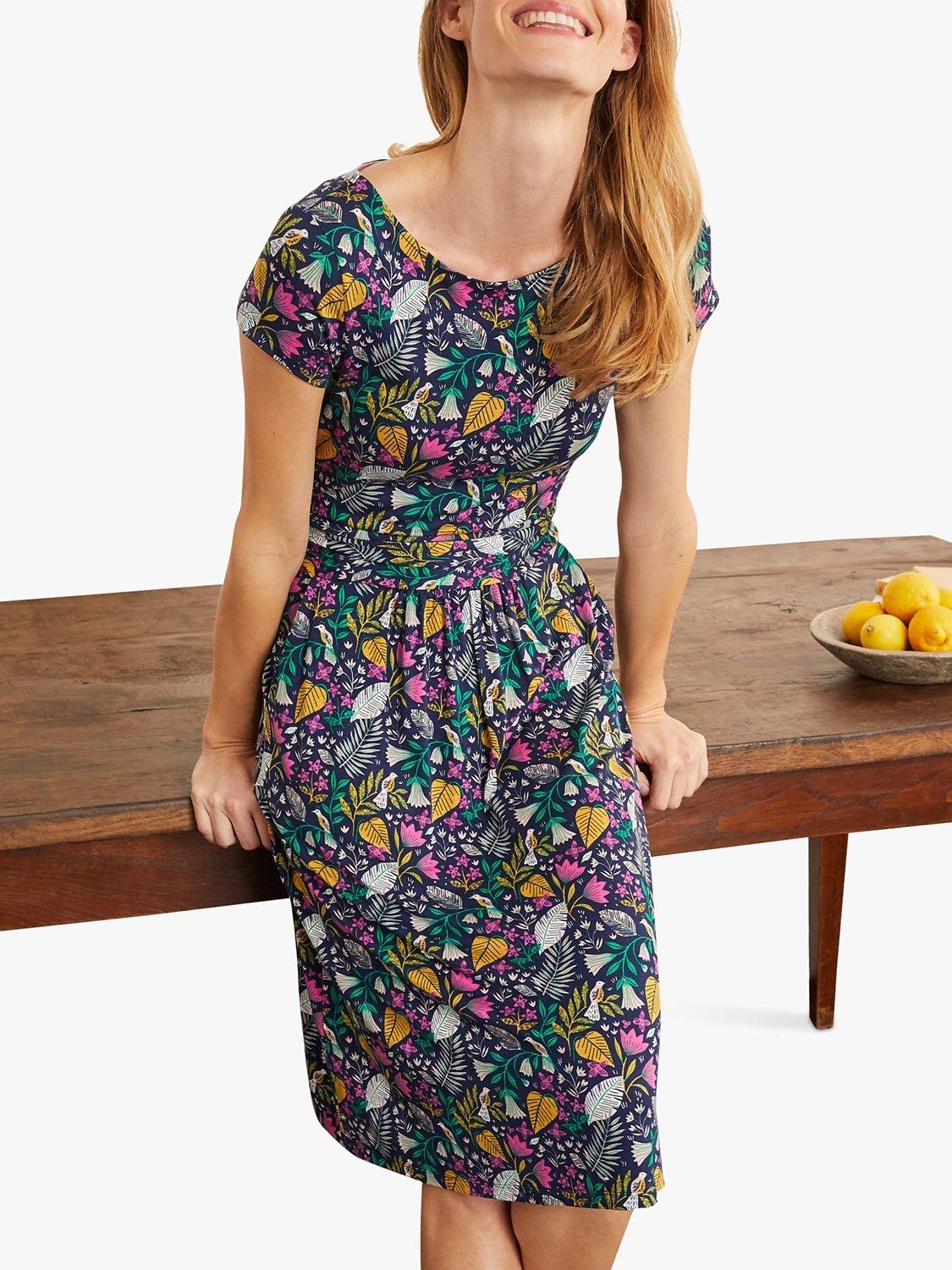Boden Amelie Floral Print Jersey Dress, Navy/Paradise