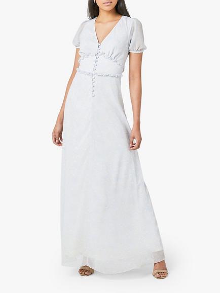 Maids to Measure India Print Open Back Chiffon Dress, White/Blue, White/Blue