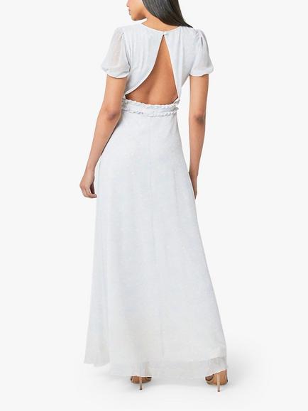 Maids to Measure India Print Open Back Chiffon Dress, White/Blue - view 2, White/Blue