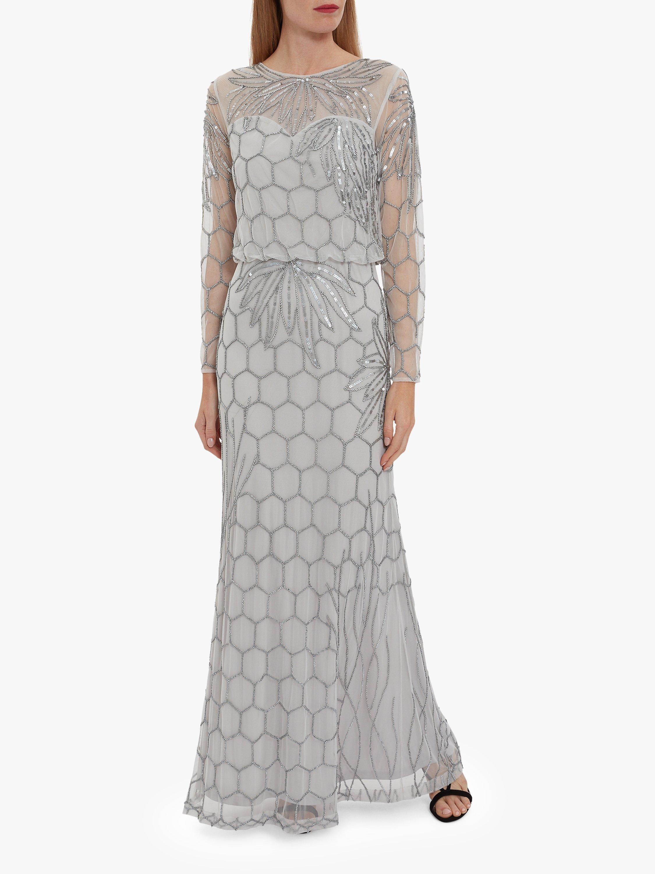 Gina Bacconi Katherine Embellished Hexagon Print Maxi Dress