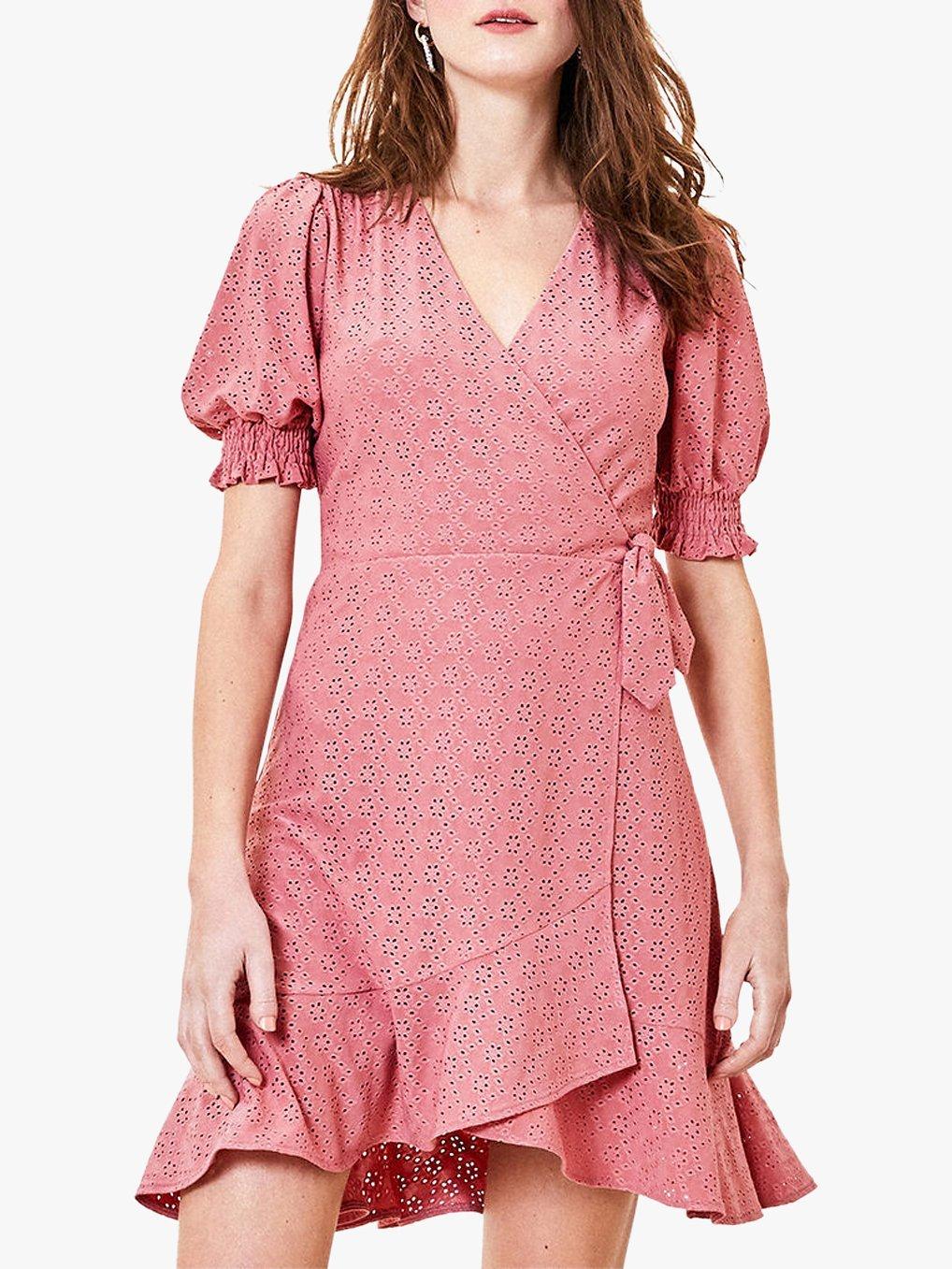 Oasis Broderie Ruffle Wrap Dress Blush